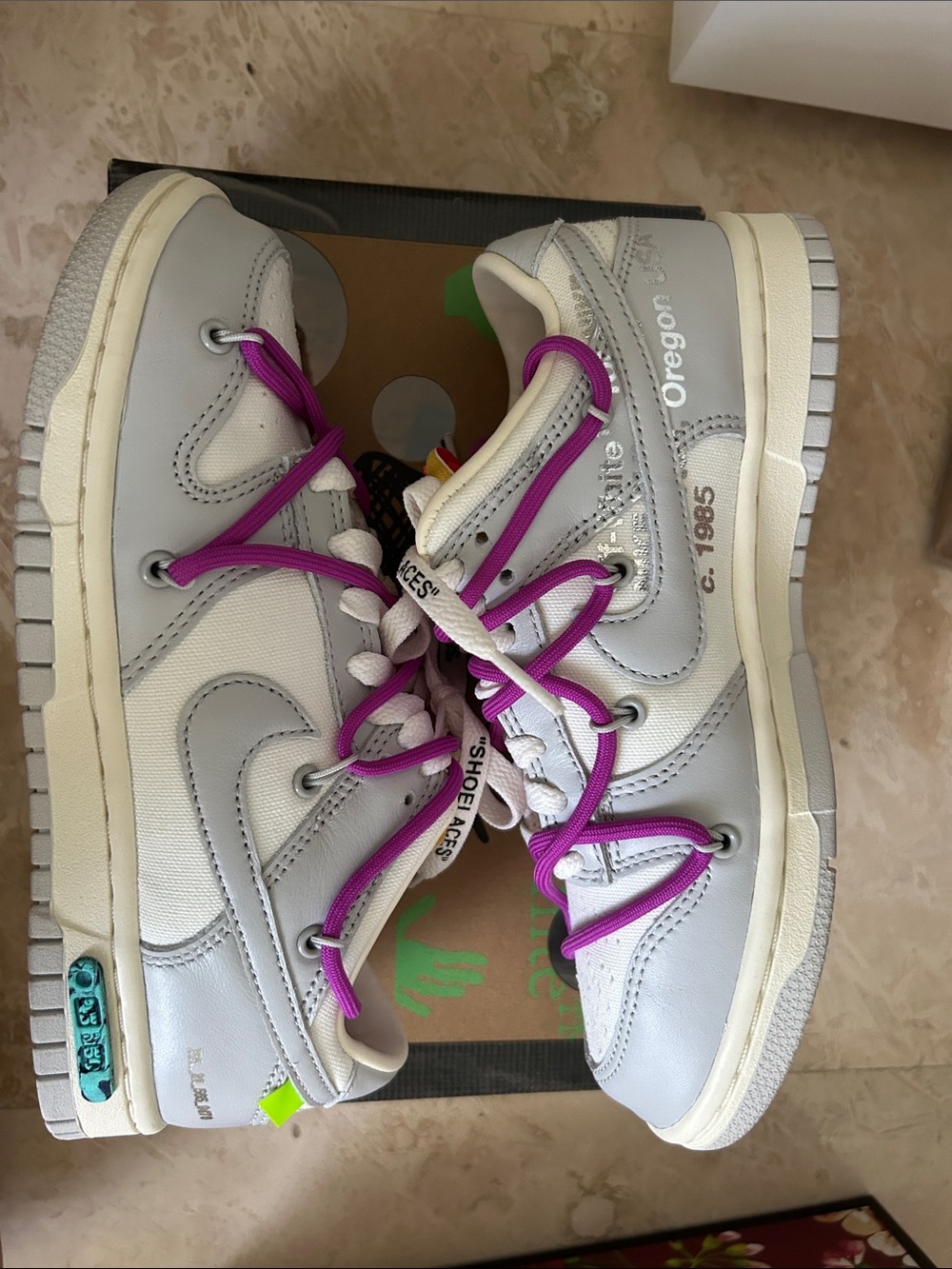 Off-White men’s 5 Grey and Purple Double-Lace Sneakers lot 45
